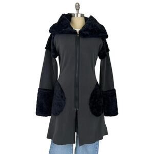 Vintage Mimdo Penny Lane Black Trim Gray Fleece Full Zip Long Jacket (Sz S)